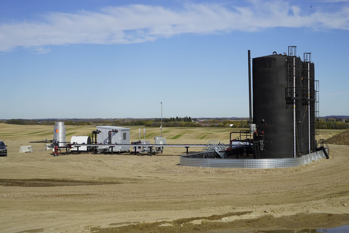Completed well site on production